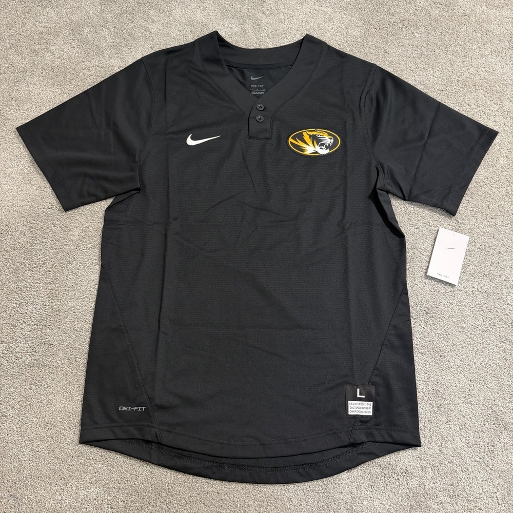 Nike Missouri Tigers Baseball Jersey Mens Sz L Black 2 Button NCAA Mizzou NWT